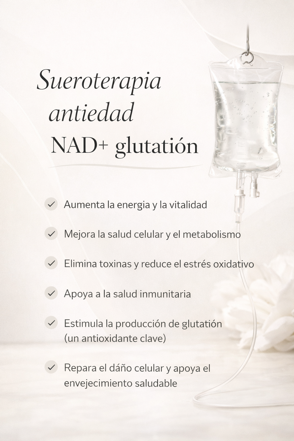 Sueroterapia Antiedad NAD+ Glutatión 2 Sueroterapia Antiedad
NAD+ Glutatión - Imagen 2